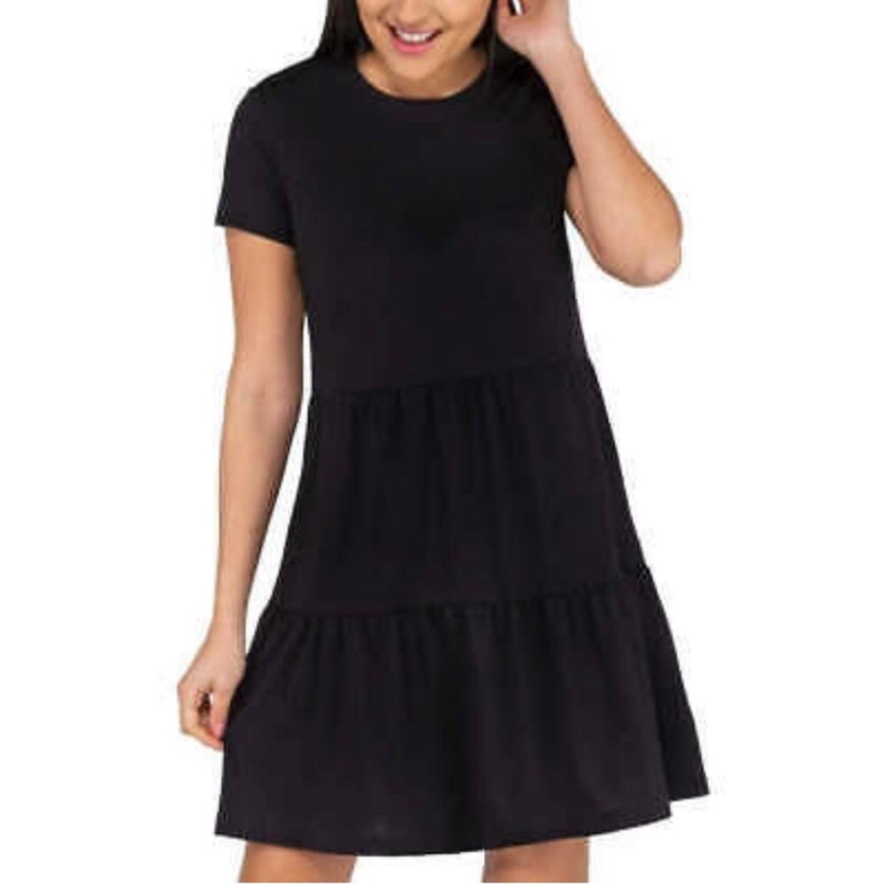 Nicole Miller Black Tiered Short Sleeve  Dress NWT